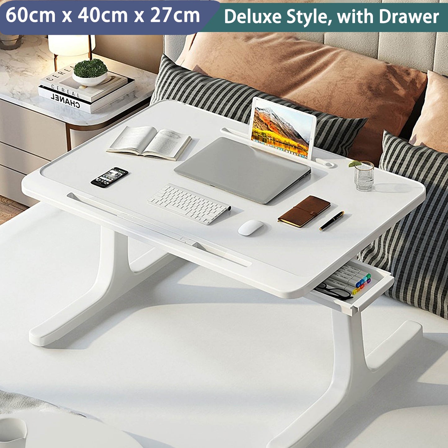 Laptop Bed Table,UK local, Laptop Stand with Drawer, Folding Legs, laptop tray for bed