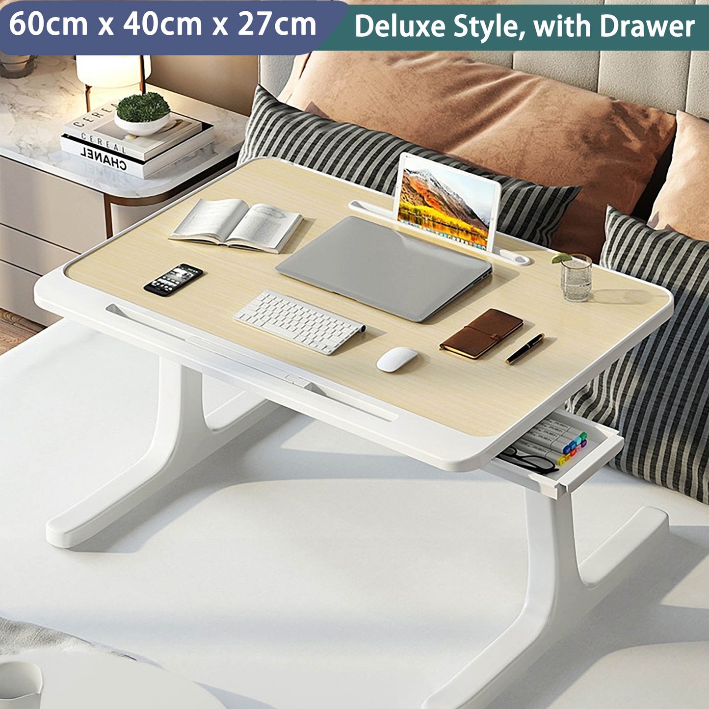 Laptop Bed Table,UK local, Laptop Stand with Drawer, Folding Legs, laptop tray for bed