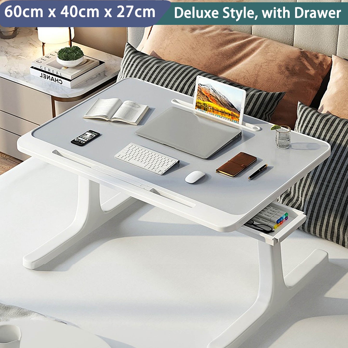 Laptop Bed Table,UK local, Laptop Stand with Drawer, Folding Legs, laptop tray for bed